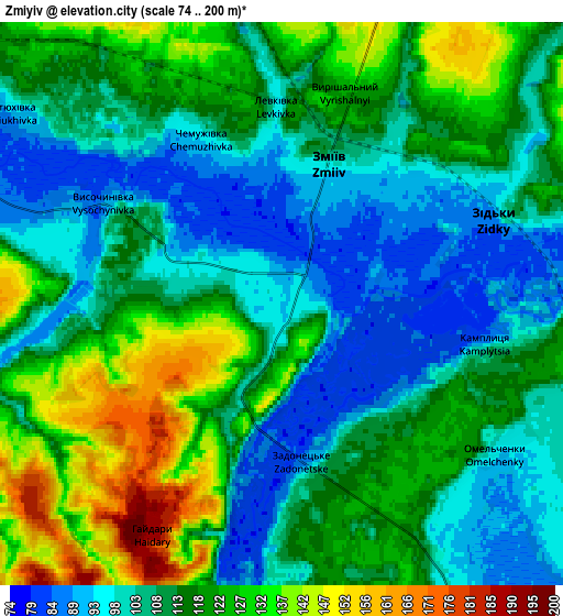 Zoom OUT 2x Zmiyiv, Ukraine elevation map