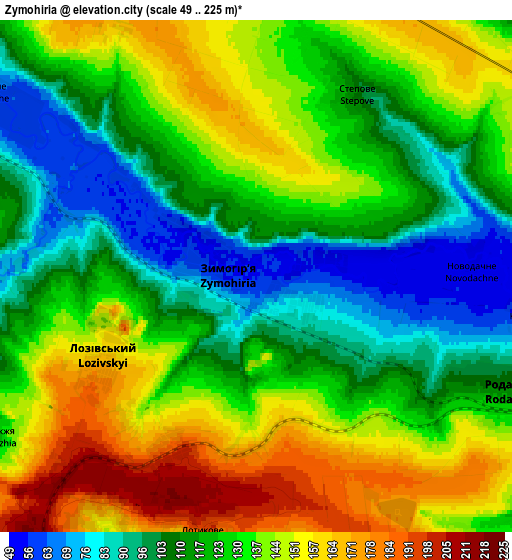 Zoom OUT 2x Zymohiria, Ukraine elevation map