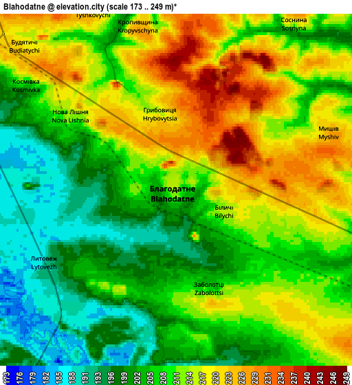 Zoom OUT 2x Blahodatne, Ukraine elevation map