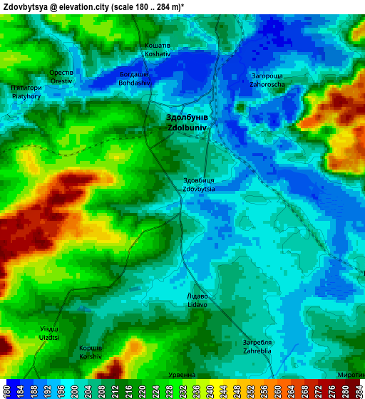 Zoom OUT 2x Zdovbytsya, Ukraine elevation map