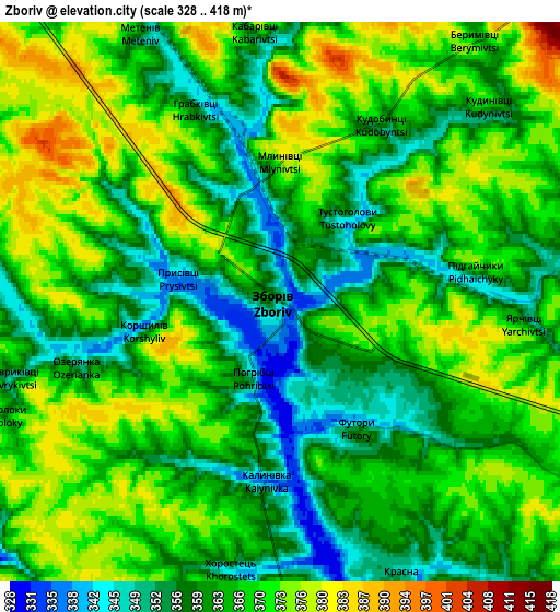 Zoom OUT 2x Zboriv, Ukraine elevation map