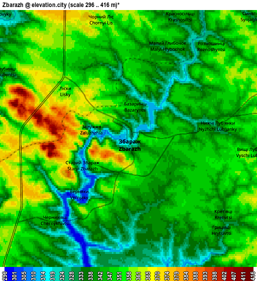 Zoom OUT 2x Zbarazh, Ukraine elevation map