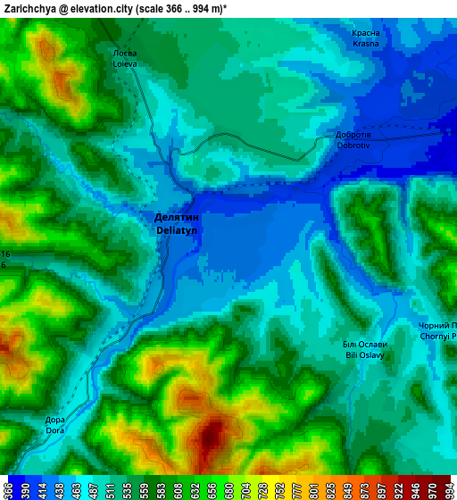 Zoom OUT 2x Zarichchya, Ukraine elevation map