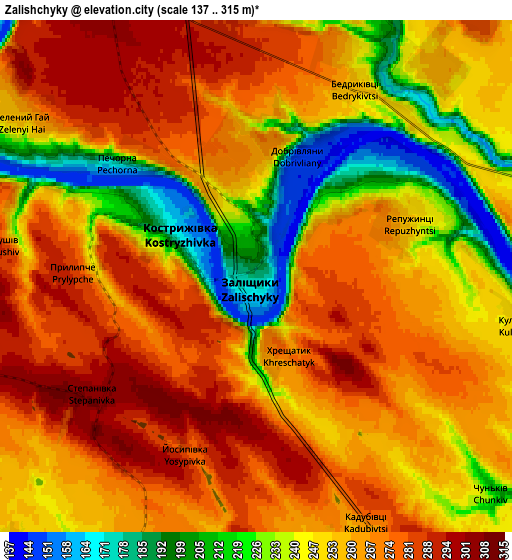 Zoom OUT 2x Zalishchyky, Ukraine elevation map