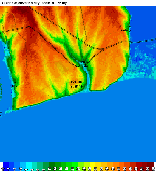 Zoom OUT 2x Yuzhne, Ukraine elevation map