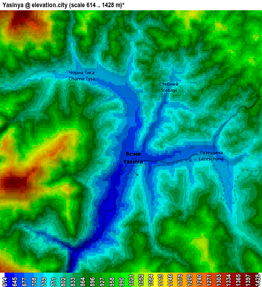 Zoom OUT 2x Yasinya, Ukraine elevation map