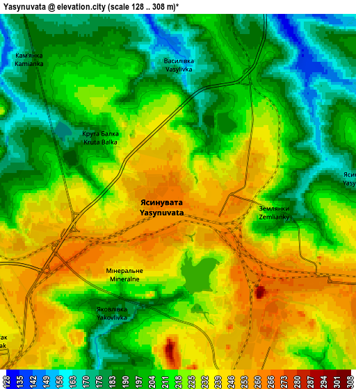 Zoom OUT 2x Yasynuvata, Ukraine elevation map