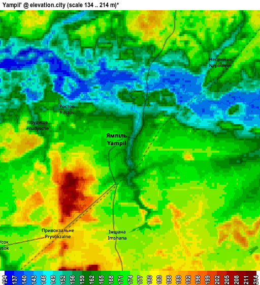 Zoom OUT 2x Yampil’, Ukraine elevation map