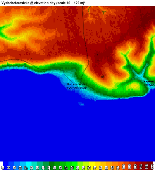 Zoom OUT 2x Vyshchetarasivka, Ukraine elevation map