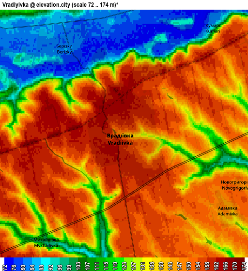 Zoom OUT 2x Vradiyivka, Ukraine elevation map