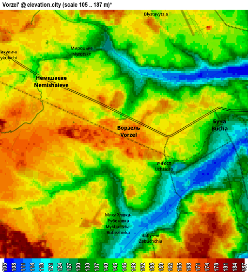 Zoom OUT 2x Vorzel’, Ukraine elevation map