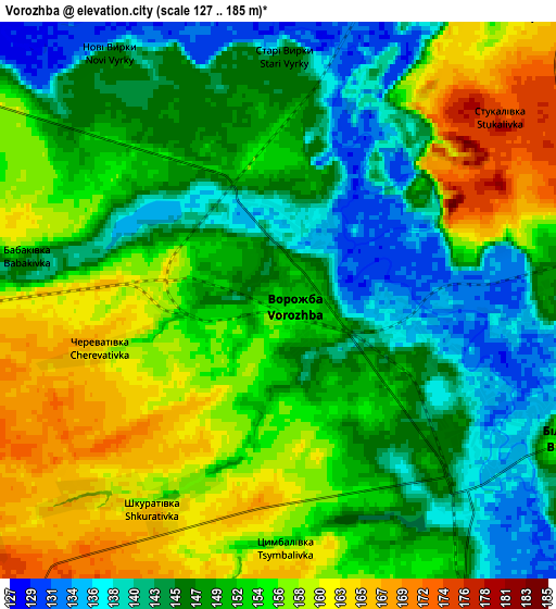 Zoom OUT 2x Vorozhba, Ukraine elevation map