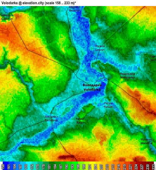 Zoom OUT 2x Volodarka, Ukraine elevation map