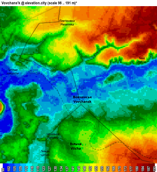 Zoom OUT 2x Vovchans’k, Ukraine elevation map