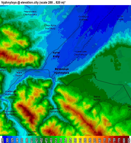 Zoom OUT 2x Vyzhnytsya, Ukraine elevation map