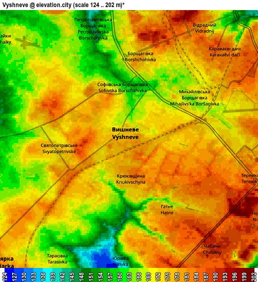 Zoom OUT 2x Vyshneve, Ukraine elevation map