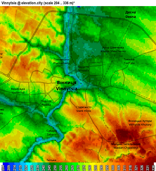 Zoom OUT 2x Vinnytsia, Ukraine elevation map