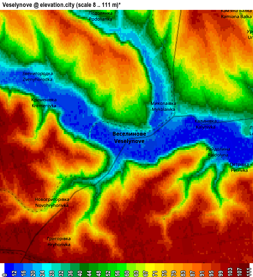 Zoom OUT 2x Veselynove, Ukraine elevation map