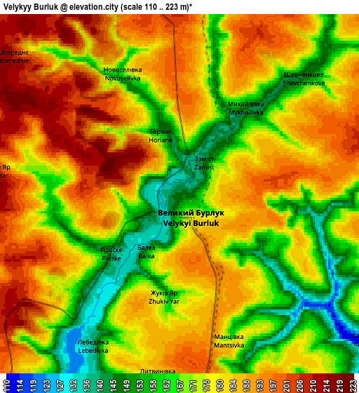 Zoom OUT 2x Velykyy Burluk, Ukraine elevation map