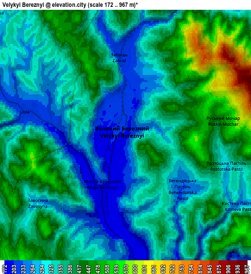 Zoom OUT 2x Velykyi Bereznyi, Ukraine elevation map