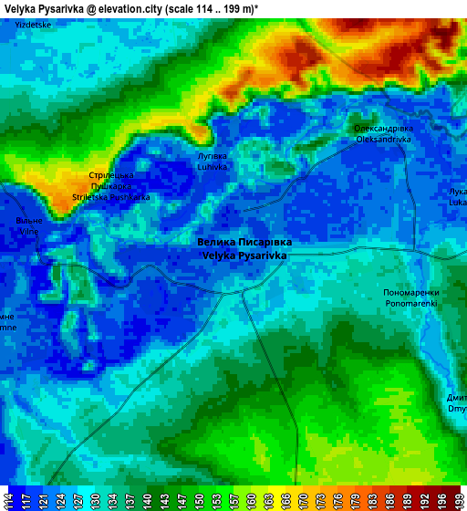 Zoom OUT 2x Velyka Pysarivka, Ukraine elevation map