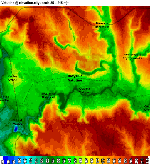 Zoom OUT 2x Vatutine, Ukraine elevation map