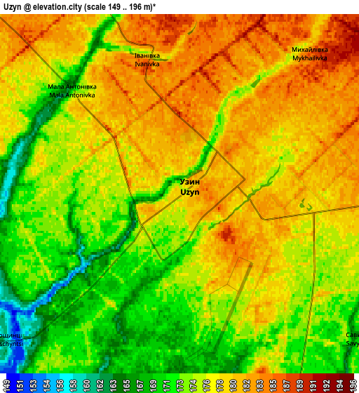 Zoom OUT 2x Uzyn, Ukraine elevation map