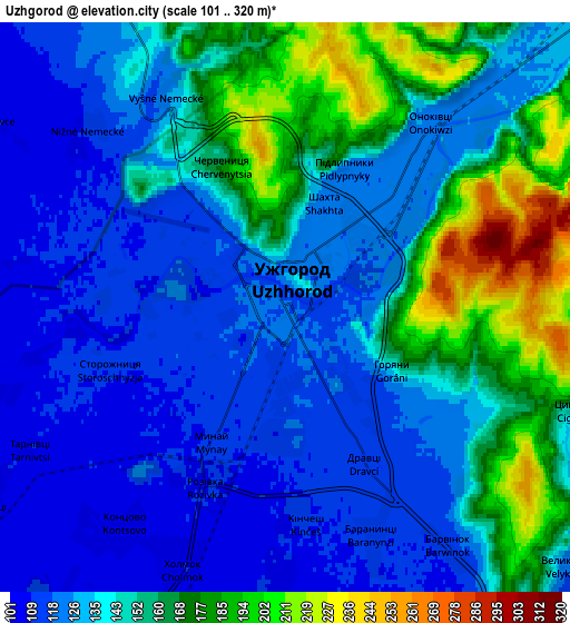 Zoom OUT 2x Uzhgorod, Ukraine elevation map