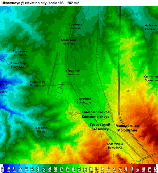 Zoom OUT 2x Ukromnoye, Ukraine elevation map