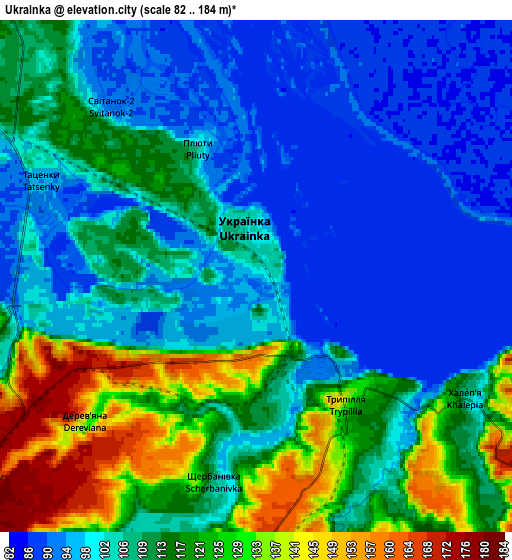 Zoom OUT 2x Ukrainka, Ukraine elevation map