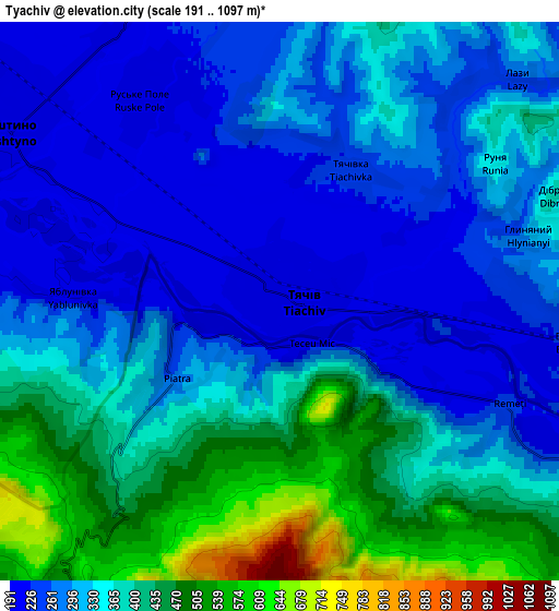 Zoom OUT 2x Tyachiv, Ukraine elevation map