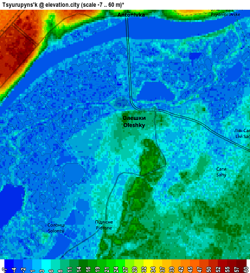 Zoom OUT 2x Tsyurupyns’k, Ukraine elevation map