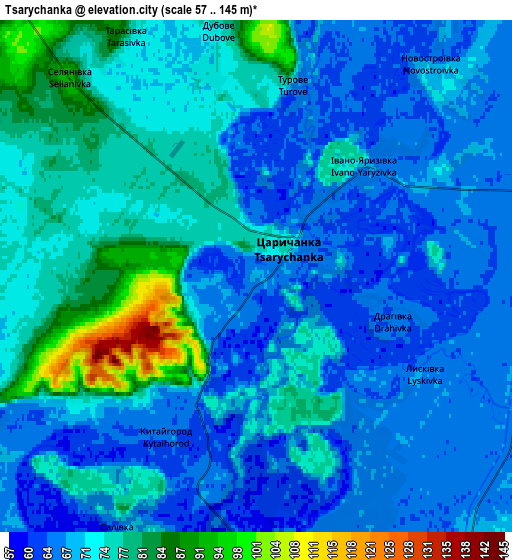 Zoom OUT 2x Tsarychanka, Ukraine elevation map