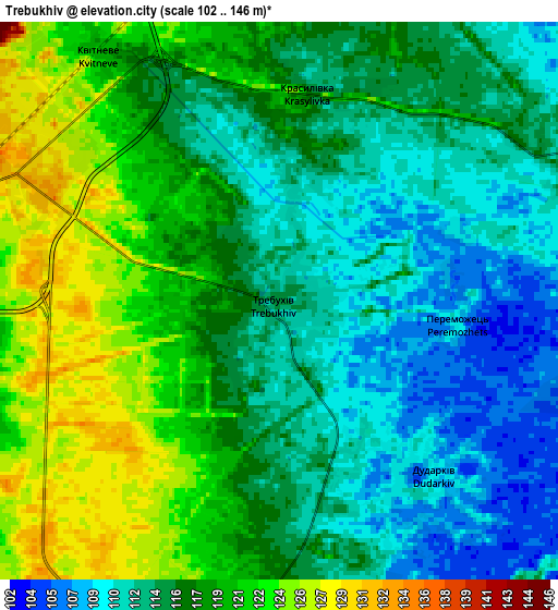 Zoom OUT 2x Trebukhiv, Ukraine elevation map