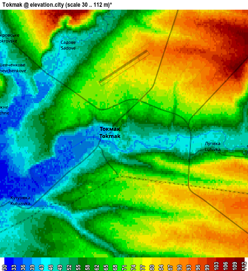 Zoom OUT 2x Tokmak, Ukraine elevation map