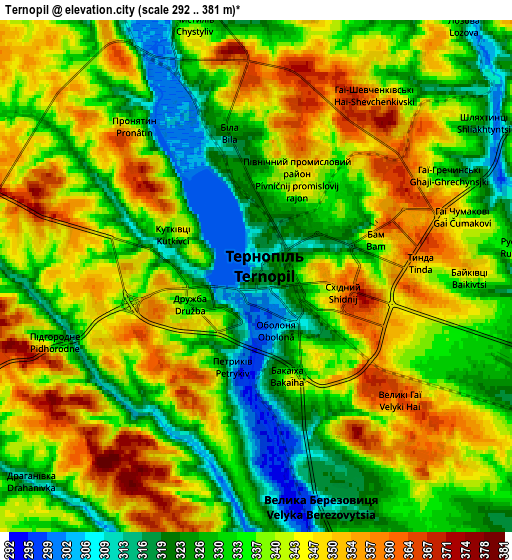 Zoom OUT 2x Ternopil, Ukraine elevation map