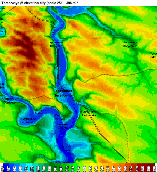 Zoom OUT 2x Terebovlya, Ukraine elevation map