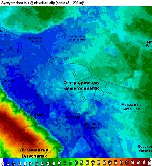 Zoom OUT 2x Syevyerodonets’k, Ukraine elevation map