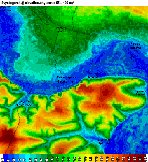 Zoom OUT 2x Svyatogorsk, Ukraine elevation map