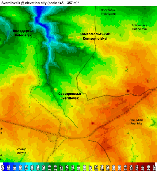 Zoom OUT 2x Sverdlovs’k, Ukraine elevation map