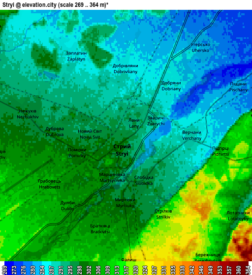 Zoom OUT 2x Stryi, Ukraine elevation map