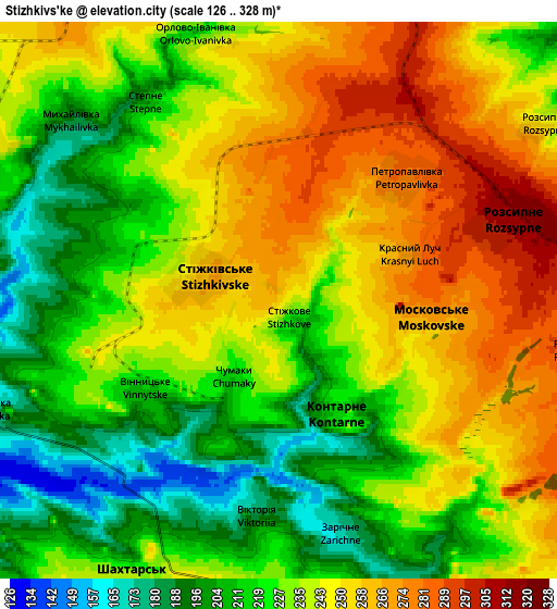 Zoom OUT 2x Stizhkivs’ke, Ukraine elevation map