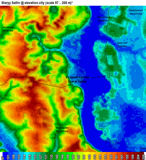 Zoom OUT 2x Staryy Saltiv, Ukraine elevation map