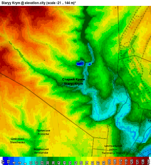 Zoom OUT 2x Staryy Krym, Ukraine elevation map