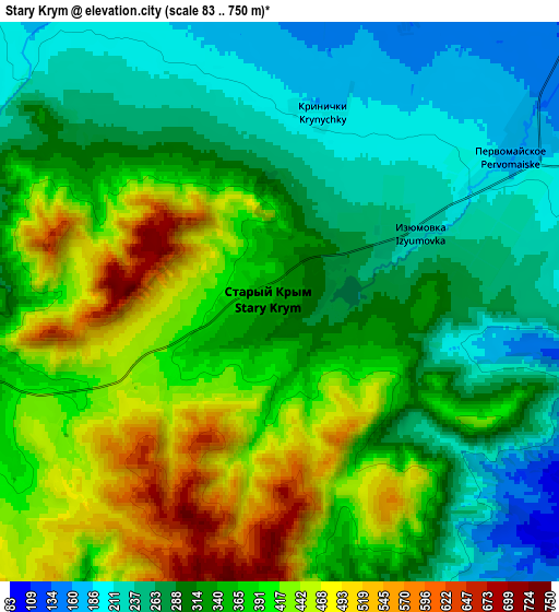 Zoom OUT 2x Stary Krym, Ukraine elevation map