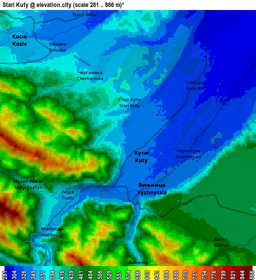 Zoom OUT 2x Stari Kuty, Ukraine elevation map