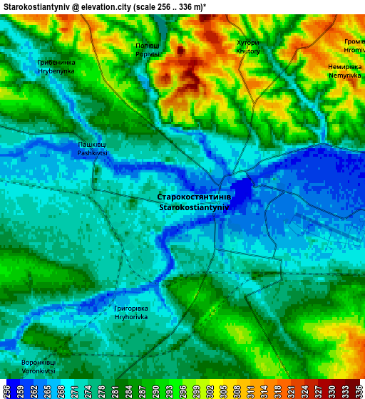 Zoom OUT 2x Starokostiantyniv, Ukraine elevation map