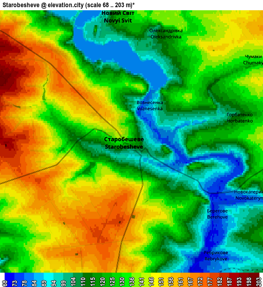 Zoom OUT 2x Starobesheve, Ukraine elevation map