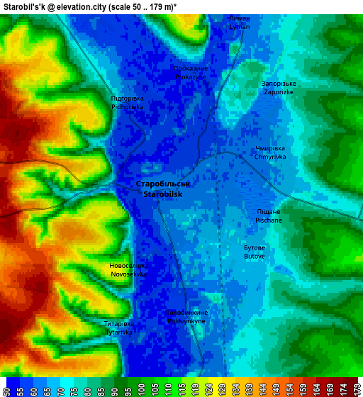 Zoom OUT 2x Starobil’s’k, Ukraine elevation map