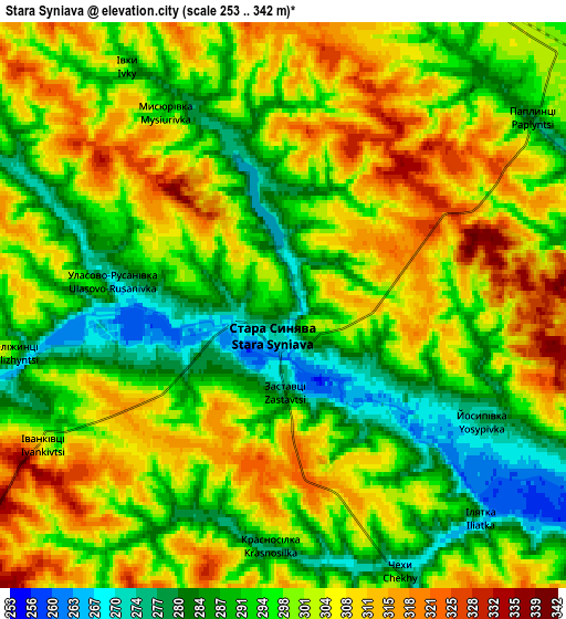 Zoom OUT 2x Stara Syniava, Ukraine elevation map